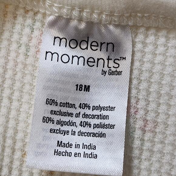Gerber Modern Moments Cream Floral Romper Coverall Size 18 Months Spring Waffle - Picture 4 of 6